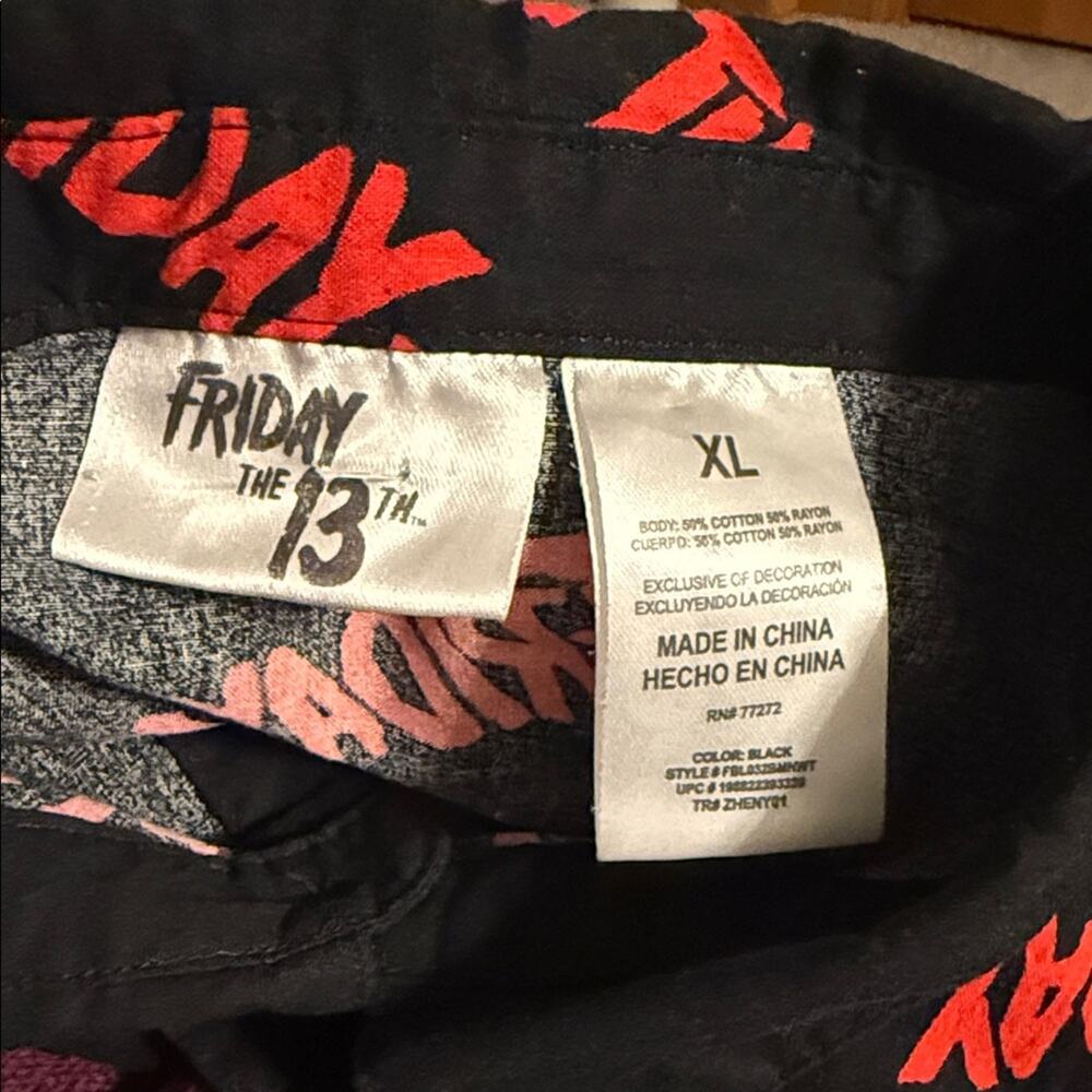 FRIDAY THE 13TH fandom cosplay lightweight button up movie shirt XL - Picture 2 of 3